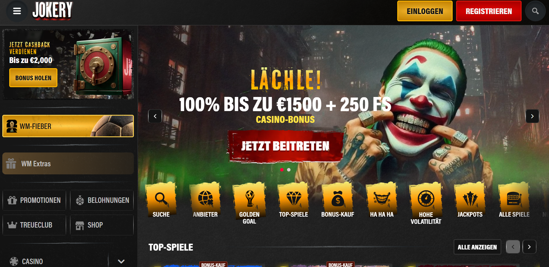 Jokery beim 100-€-Durchlauf: Lobby-Ansicht aus dem Test