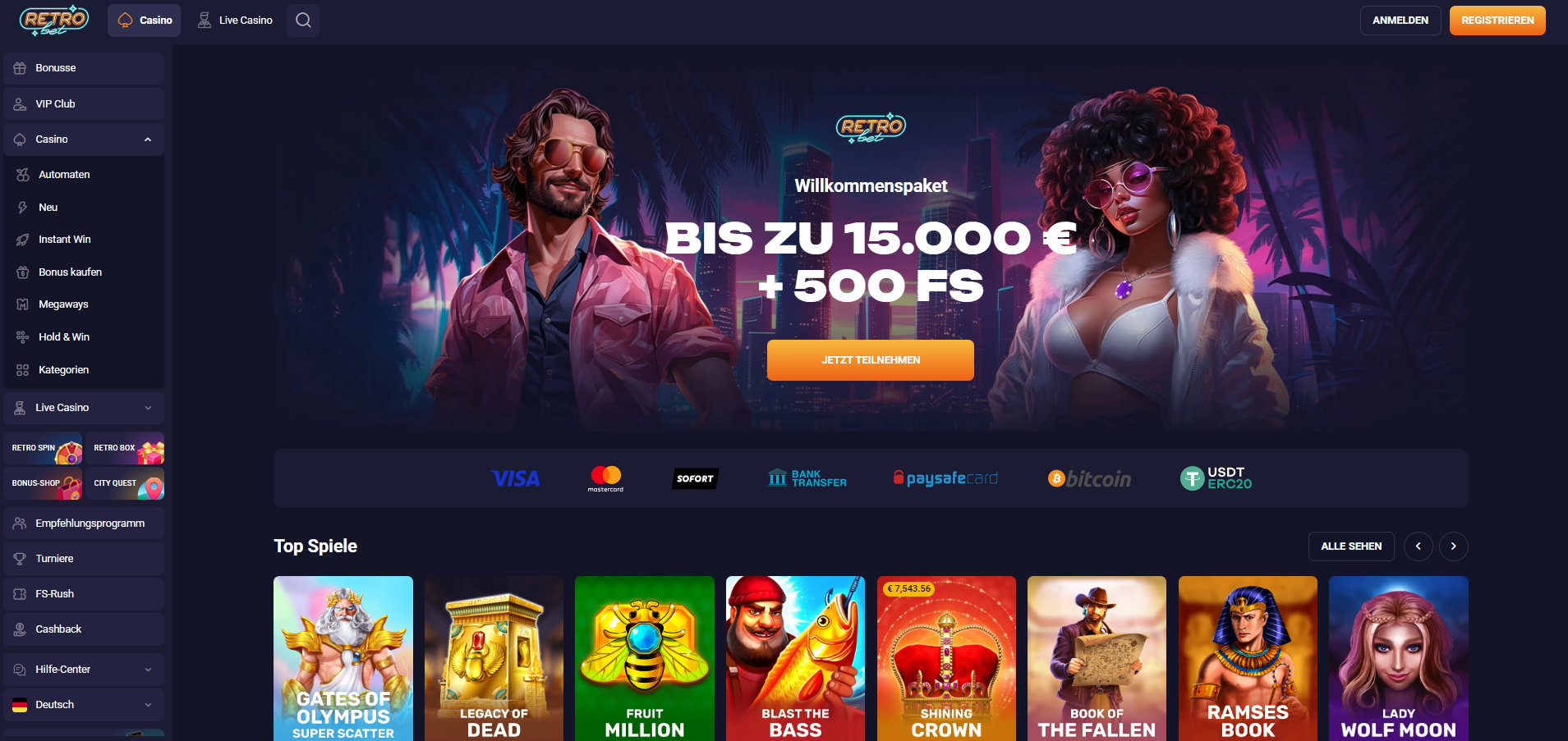 Retrobet im Browser geöffnet: Bonusübersicht aus unserem Prüfbericht